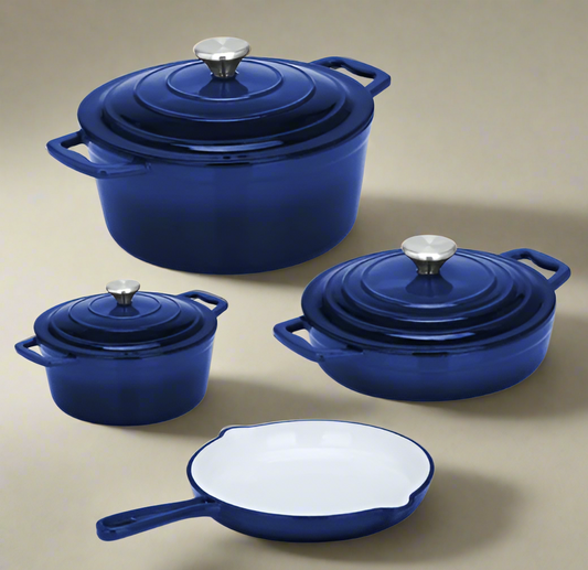 7 Piece Cast Iron Enamel Dutch Oven Cookware Set BLUE