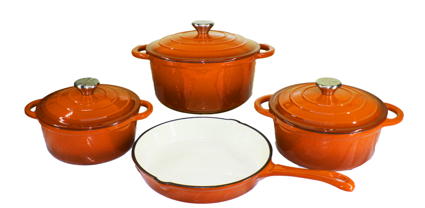 PRE-BOOKING SPECIAL - Cast Iron Enamel 7 Piece Cookware Set Red