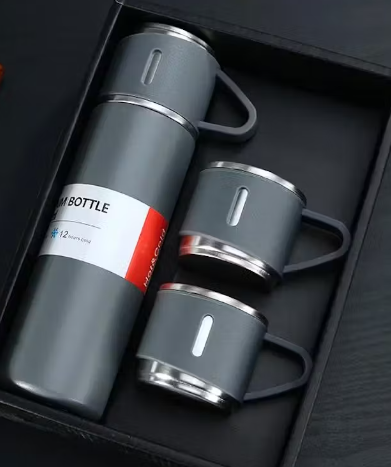 500ml Vacuum Thermos Flask With 3 Cups Set with Free 3 Water Bottle Sets