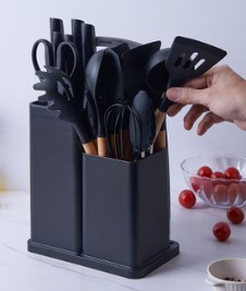 19 Piece Silicone Kitchen Set with Knives, Cutting Board and Storage Rack