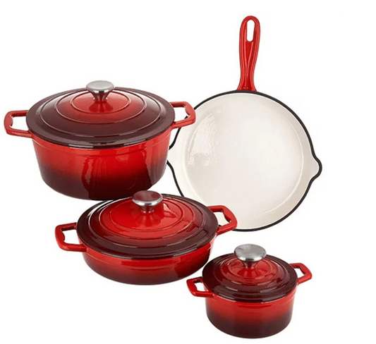 PRE-BOOKING SPECIAL - Cast Iron Enamel 7 Piece Cookware Set Red