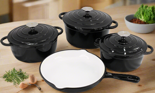 7 Piece Cast Iron Enamel Dutch Oven Cookware Set BLACK
