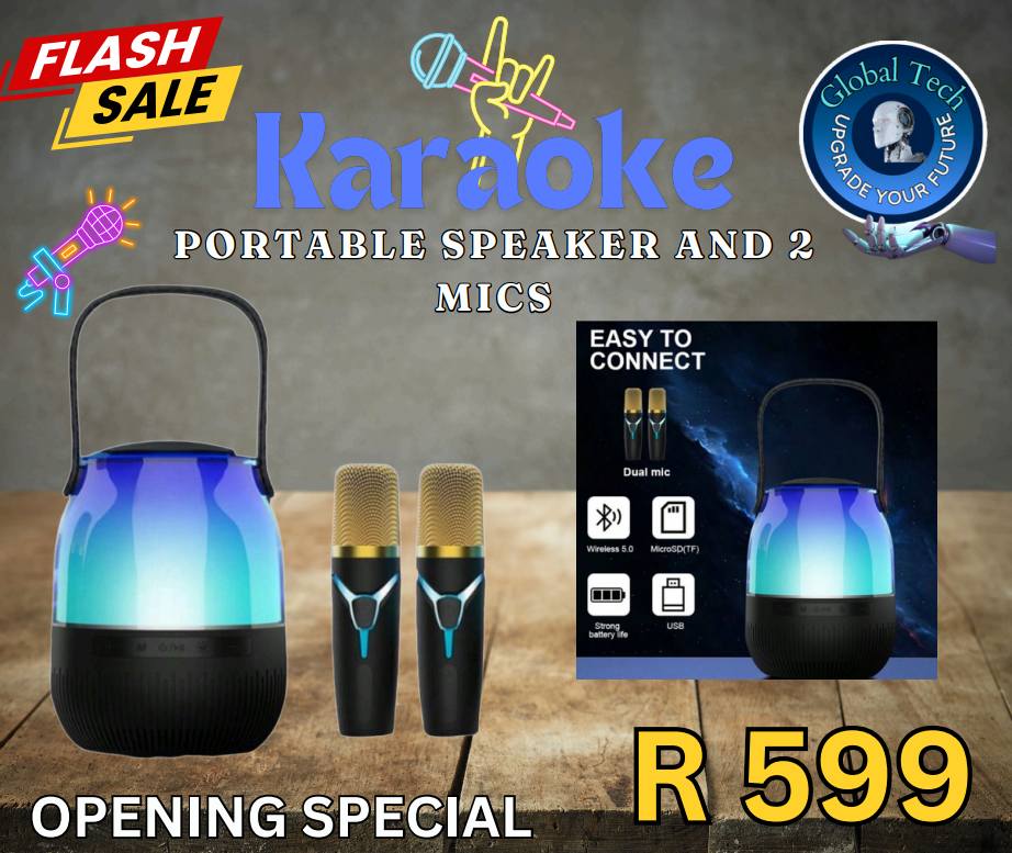 Karaoke Wireless Outdoor Portable Speaker With LED and 2 Mic's